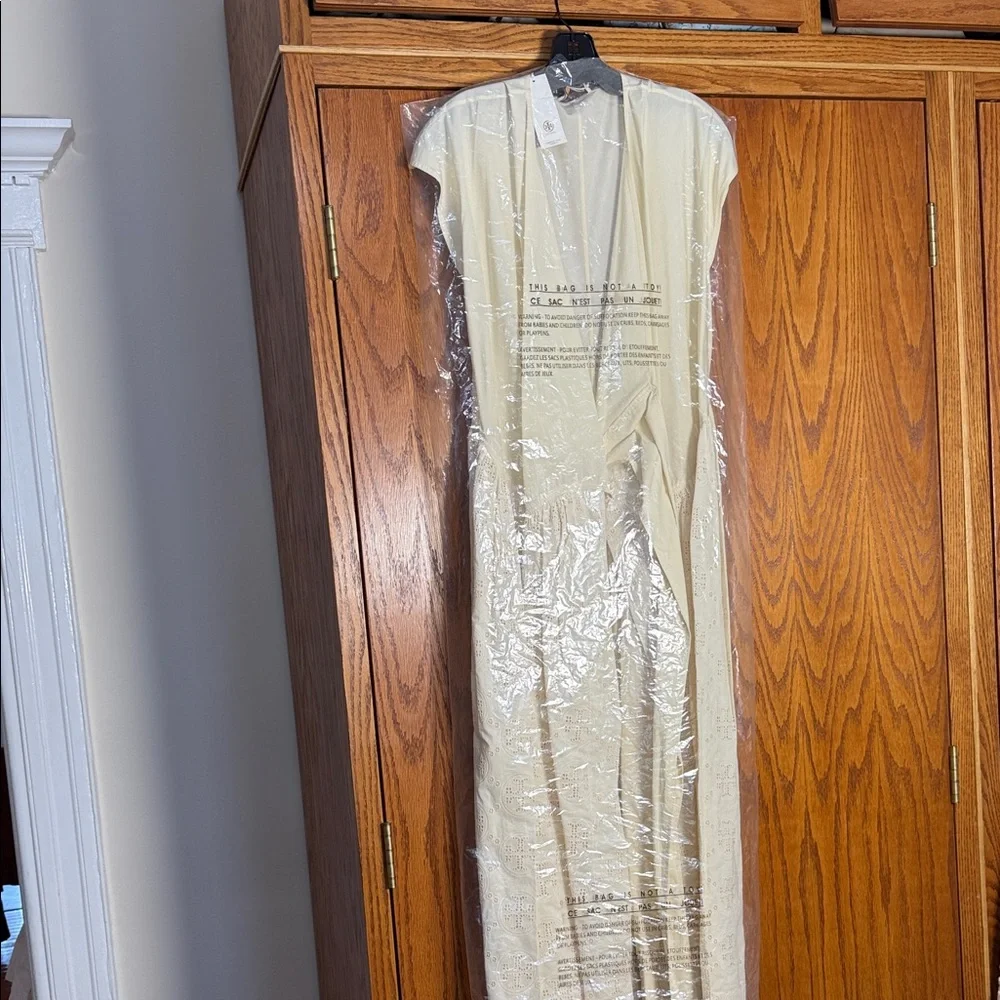 Beautiful Tory Burch Cream Maxi Wrap Dress for Wedding Guest
